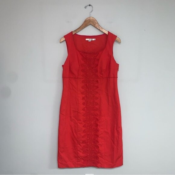 Boden Dress Size 10 US Long Red Coral Cotton Embroidered Sheath Lined Sleeveless - Picture 2 of 11